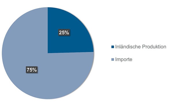 Kuchengrafik die zeigt, dass 75% der Energieträger in der Schweiz importiert werden. 