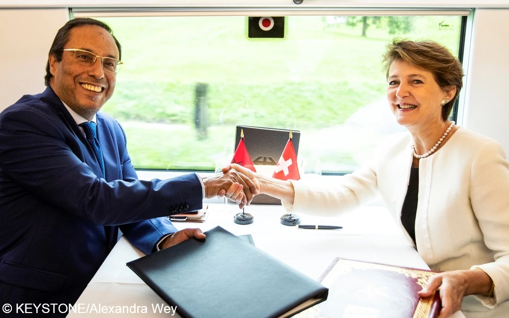 Bundesrätin Sommaruga und der marokkanische Transportminister Abdelkader Amara