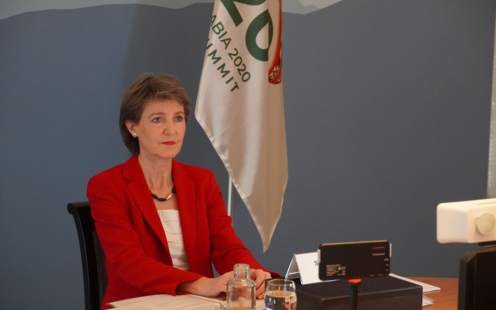 Bundespräsidentin Simonetta Sommaruga am virtuellen Gipfel der G20-Staaten