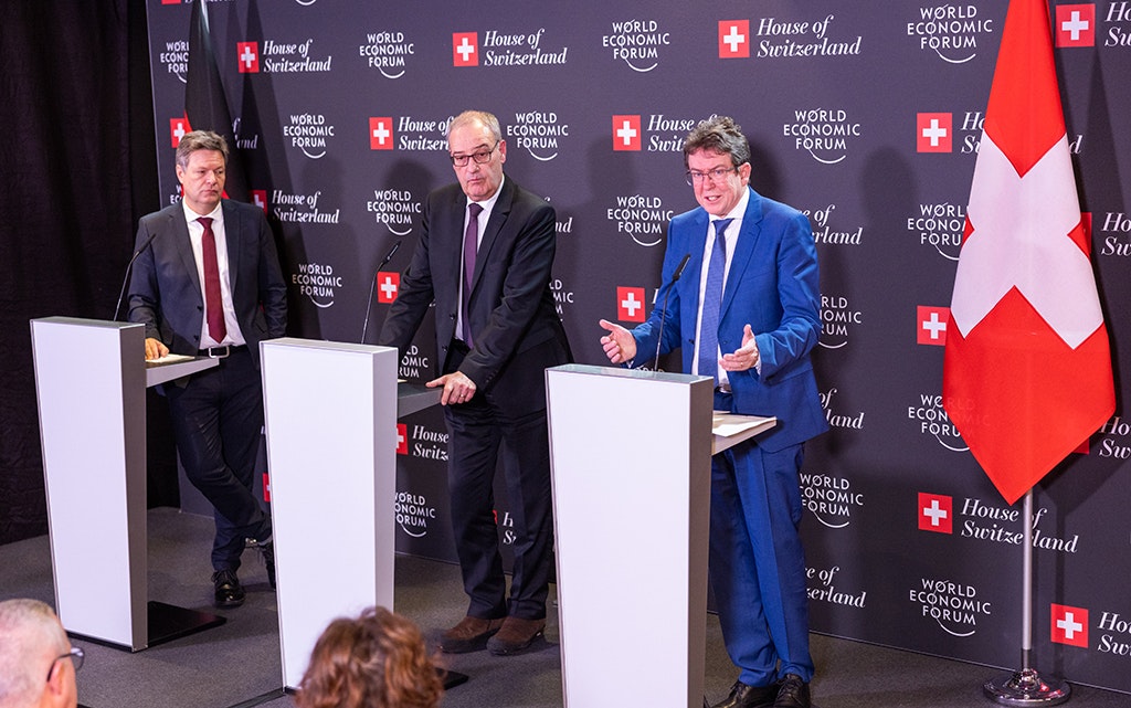 Media conference of Federal Councillors Albert Rösti and Guy Parmelin with the German Federal Minister for Economic Affairs and Climate Action, Robert Habeck