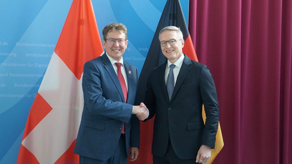 Le conseiller fédéral Albert Rösti et Karsten Wildberger, le ministre fédéral de la numérisation et de la modernisation de l’État